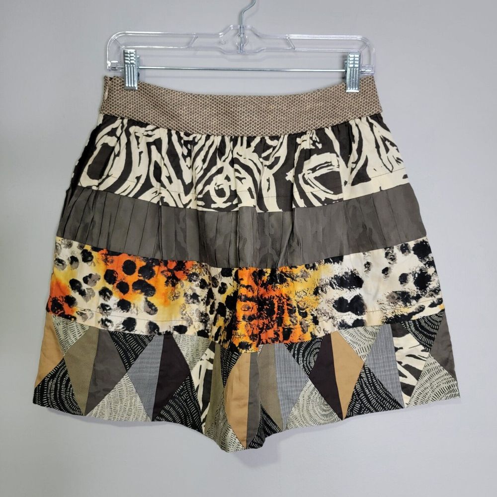 Diane von Furstenberg Meggy Patchwork Mixed Media Skirt Size 4 Cotton Linen Silk